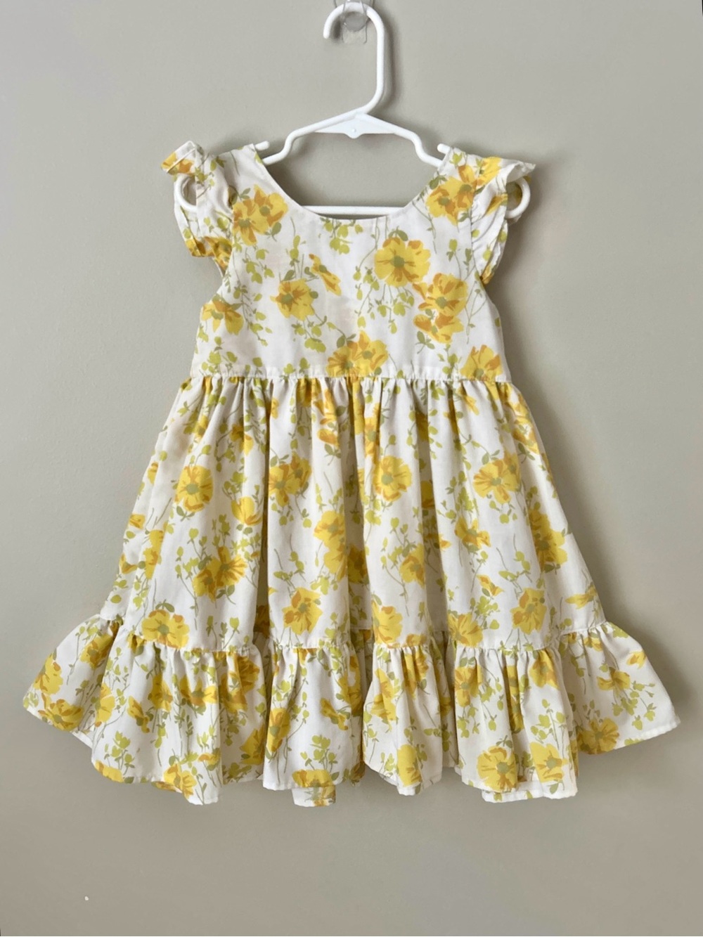 Girls Vintage Casual Yellow Floral Ruffle Dress Size 4T